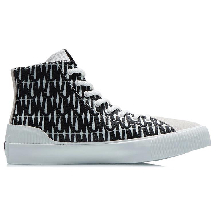 Jason Wu x Li Ning CF Tracing Slip Resistant Abrasion Resistant High top Skateboard Shoes Unisex Black White AGCR484-4