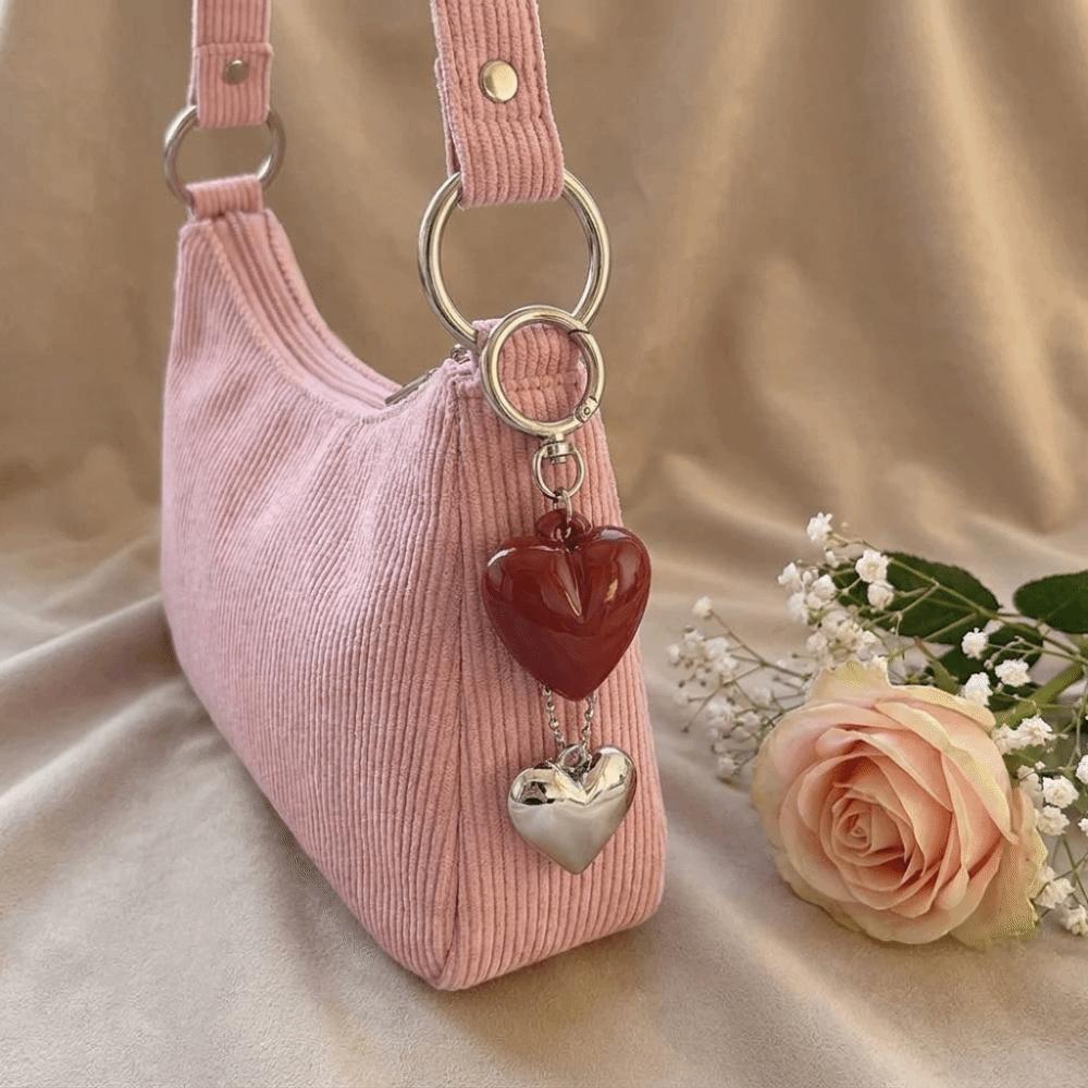 Acrylic Red Bow Keychain Circle Clip Purse Accessory Cute Bag Charm New Year