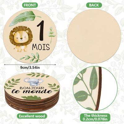 13 Tarjetas de Hitos Mensuales para Bebé con Temática de Animales Franceses, Cartel de Anuncio de Bebé de Madera de Doble Cara, Hitos Mensuales para Recién Nacidos