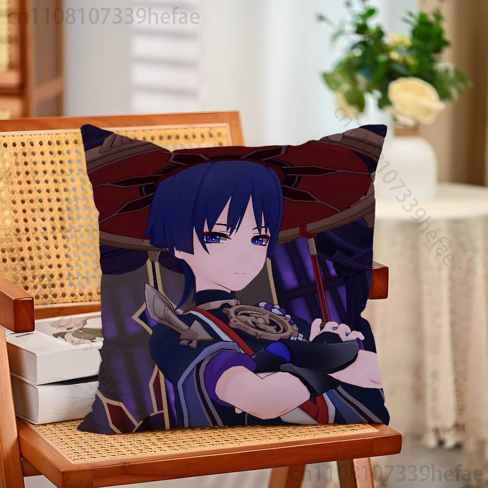 genshin impact wanderer chibi Throw Pillow Case For Decoration 30cm 50cm 55cm Square Home Pillowcase Case
