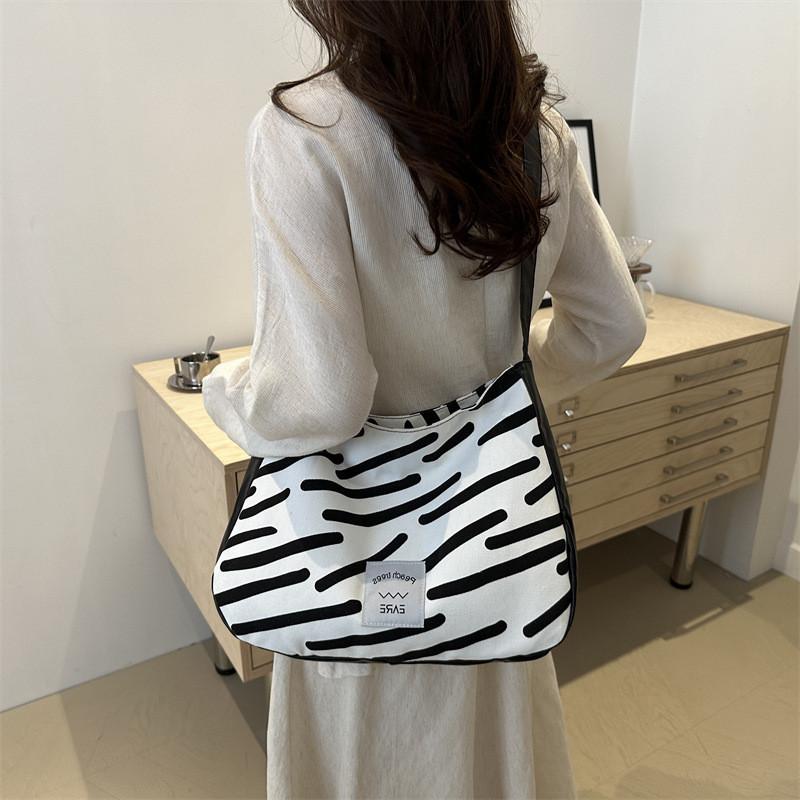 Stylish White Canvas Tote Bag For Women 2024 Featuring Trendy Stripes And Spacious Design