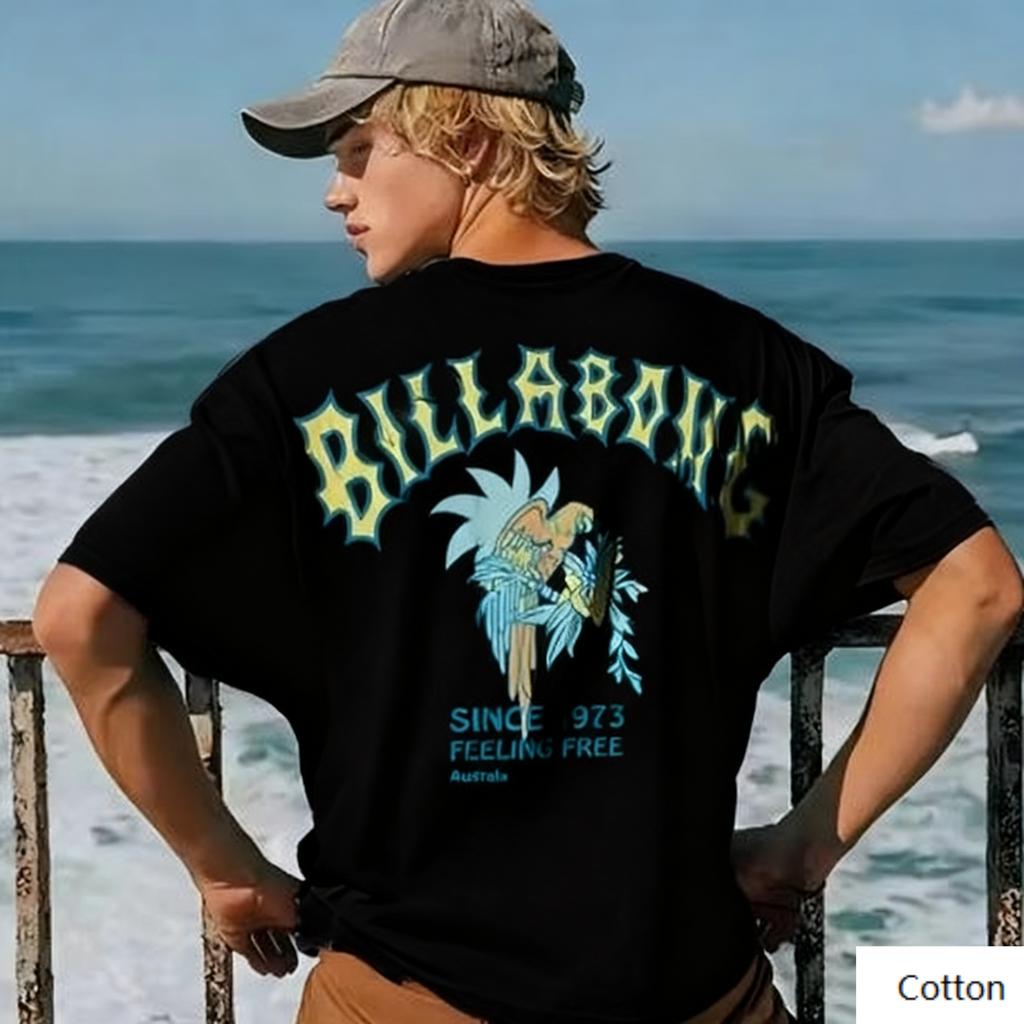 Surf - Street - and - Trendy - Fan's Crew Neck T - Shirt Featuring A Parrot - Surf Motif Trendy Printed Brand Short Sleeve