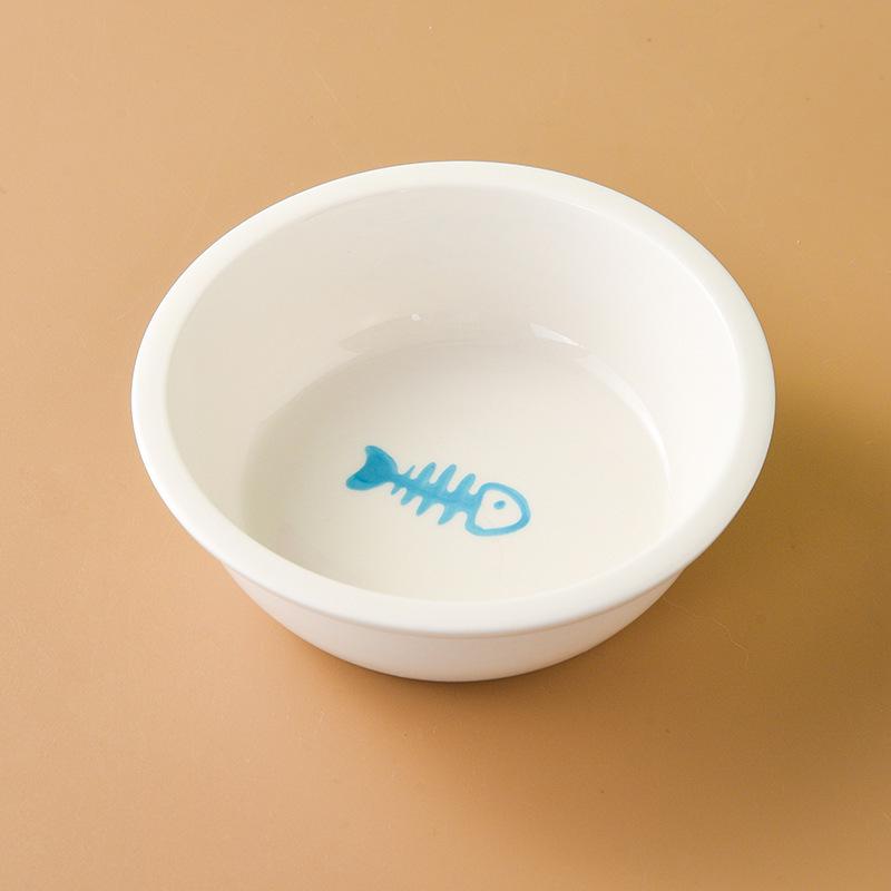 Ceramic Cat Food & Water Bowl with Slanted Design - Protects Cervical Spine, Anti-Tipping, Double Bowl for Feeding & Drinking