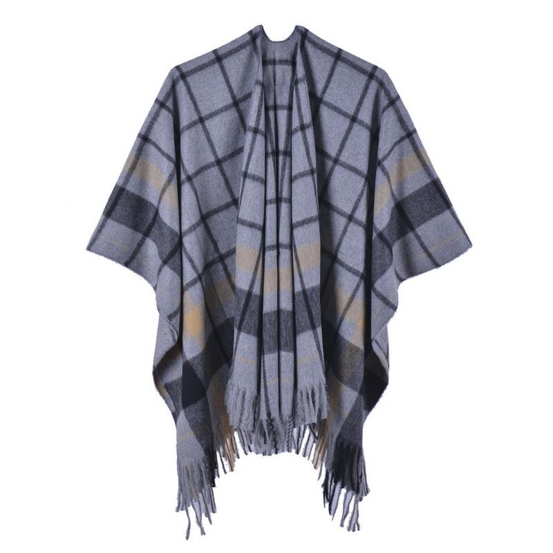 Plaid scarf shawl new thorn double-sided can be worn imitation cashmere split shawl summer air-conditioned room nap blanket