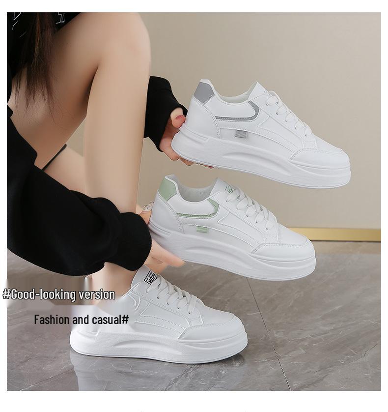 2024 Women's White Korean Style Thick Sole Sneakers: Versatile Autumn Casual Shoes