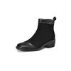 Krazing Pot Cow Skin Cow Suede Winter Square Toe Thick Heels Chelsea Fashion Boots Women Zipper Patch Work Women Ankle Boots