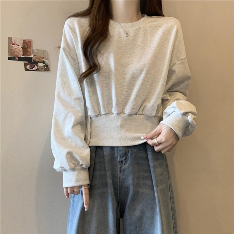 Real Shot Short Waist Long-sleeved Sweater Women's Season Thin Loose No Hat Button Top Jacket Velvet