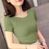 Women's Slim Fit Round Neck Short Sleeve Summer Knit T-Shirt - Solid Color
