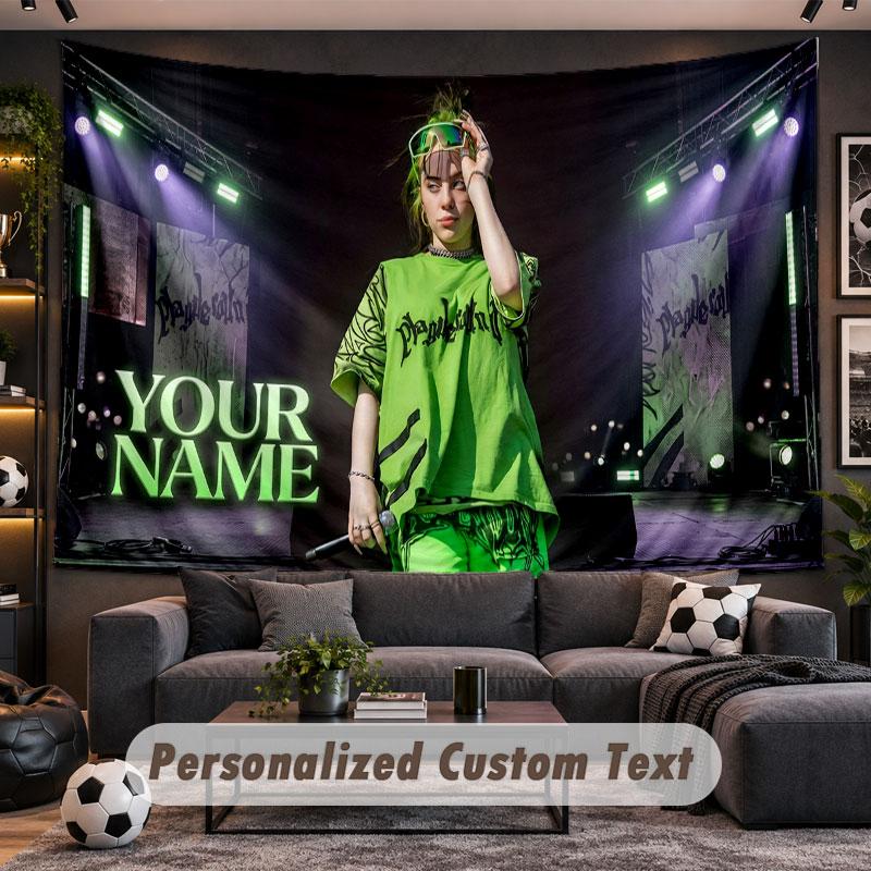 Wall Hanging Tapestry Custom NameBillie Eilish Pattern Personalized Printed Fabric Wall Decor