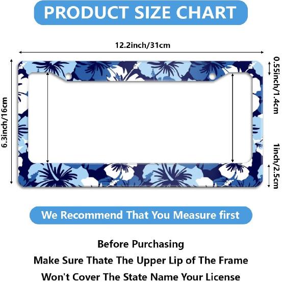 Hawaiian Blue Flowers License Plate Holder Frame Cover Beautiful Floral Car Accessories Stainless Aluminum Steel Auto Parts Car Tag Frame Decorative