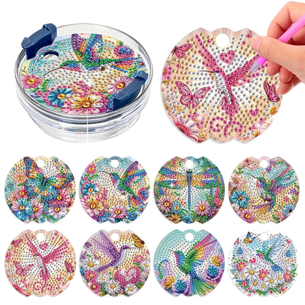 

8 шт. Набор для алмазной мозаики Сделай сам Алмазная мозаика Аксессуары для крышки чашки Блестящая крышка для тамблера Тарелка для украшения бутылки для воды