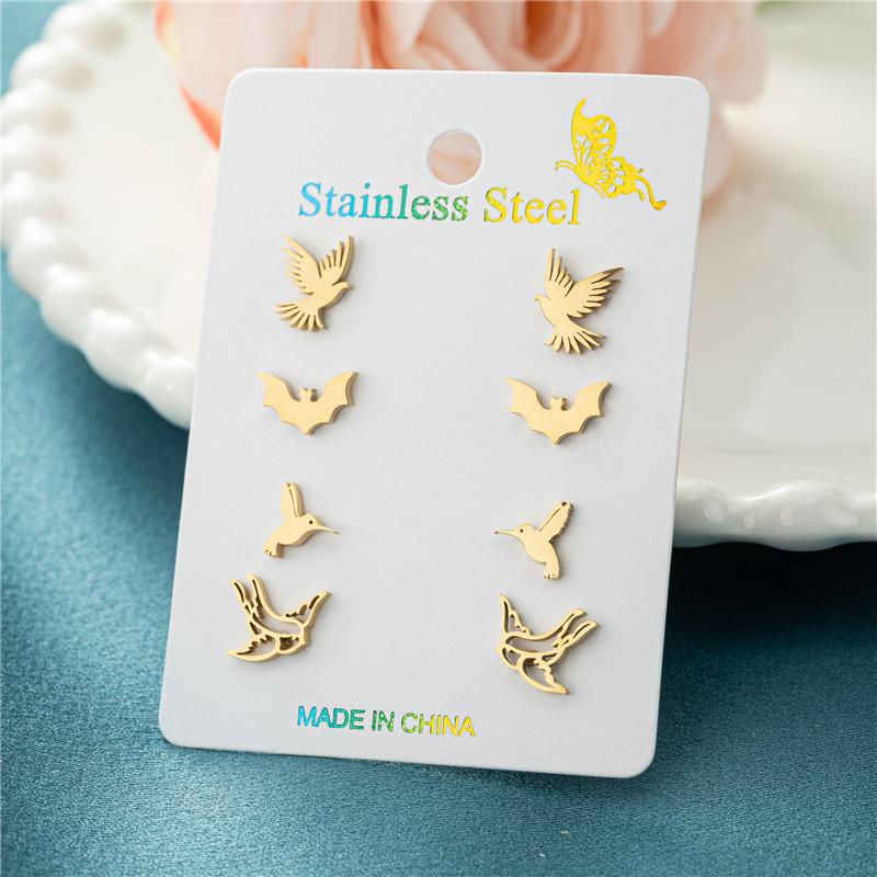 4Pairs/Lot Fashion Stainless Steel Star Moon Stud Earrings Sets for Women Small Flower Porker Dog Earings Jewelry Gift