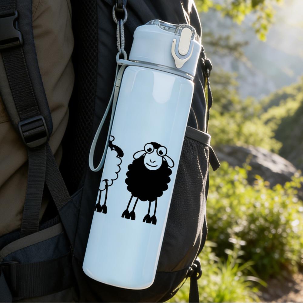 1PC Simple Line Sheep Group Graphic,750ml Color Plastic Sports Water Bottle,Leakproof Flip Straw Lid,Suitable for Sports Office Home Use
