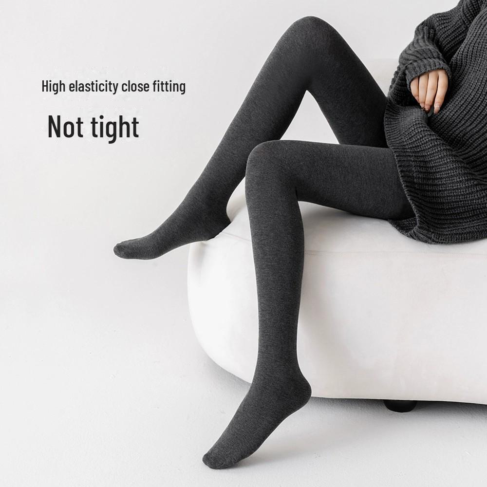 Women's High-Waisted Gray Leggings with Vertical Stripes – Slimming Cotton Pants with Velvet Lining for Petite Women In Autumn and Winter.