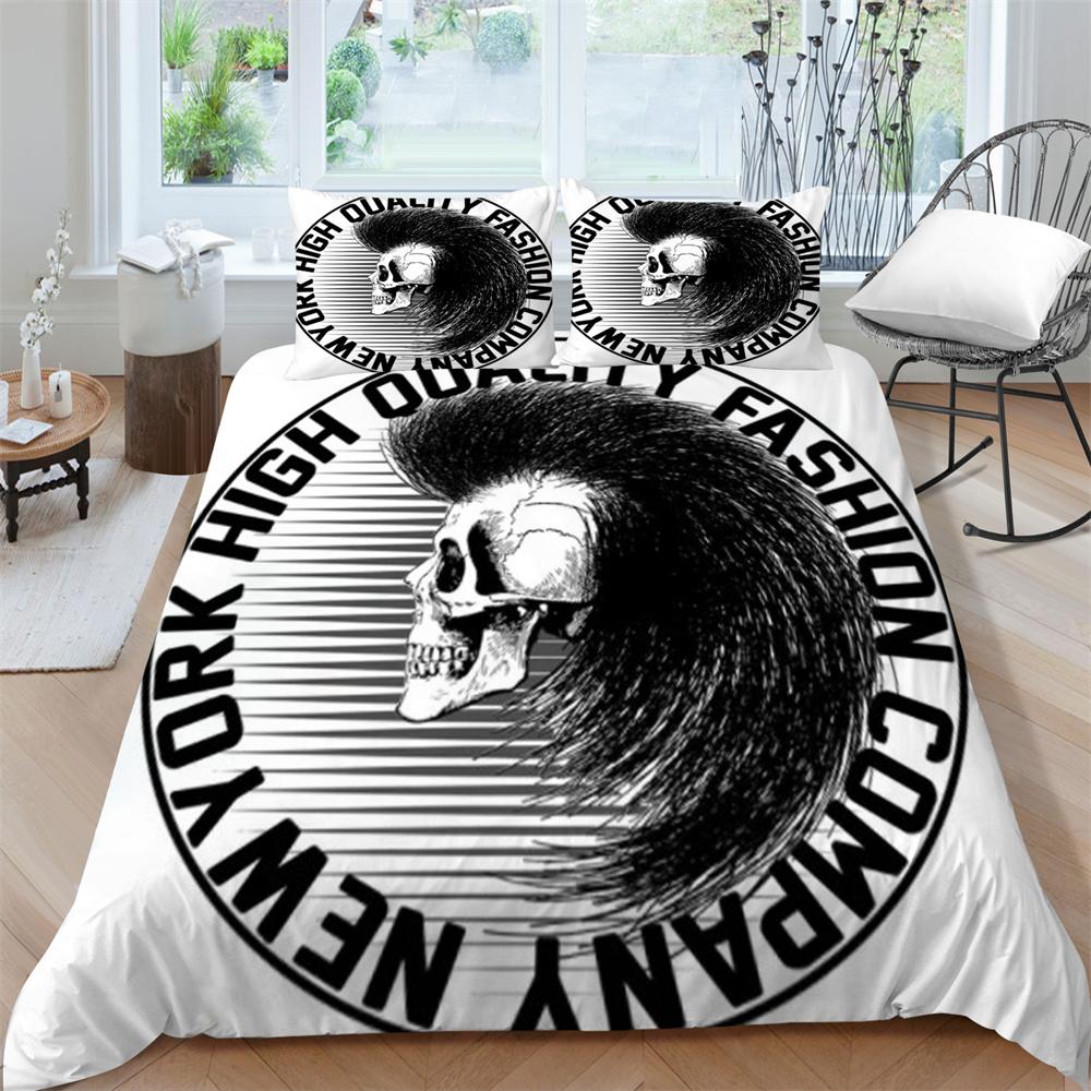 2/3dílná sada ložního prádla Sada prodyšných přikrývek Sada povlaků na přikrývku 3D Skull Design z mikrovlákna Pohodlná přikrývka na postel