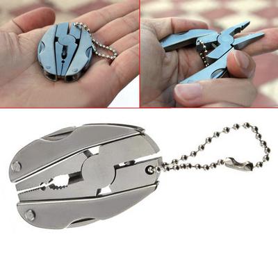 Portable Multi Function Folding Pocket Tool Plier Keychain Screwdriver (Color: Silver)