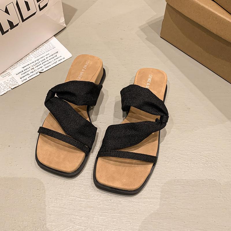 Summer retro vacation slope heel slippers beach open-toed sandals mop fashion versatile thick-soled cover toe cool slippers