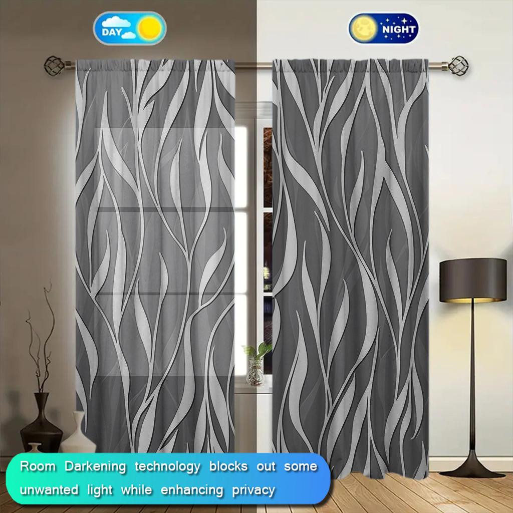 2 szt. Ciemnoszare Drukowane Zasłony do Dekoracji Domu - Kieszeń na Karnisz, Dekoracja Okna do Sypialni, Biura, Kuchni, Salonu i Gabinetu