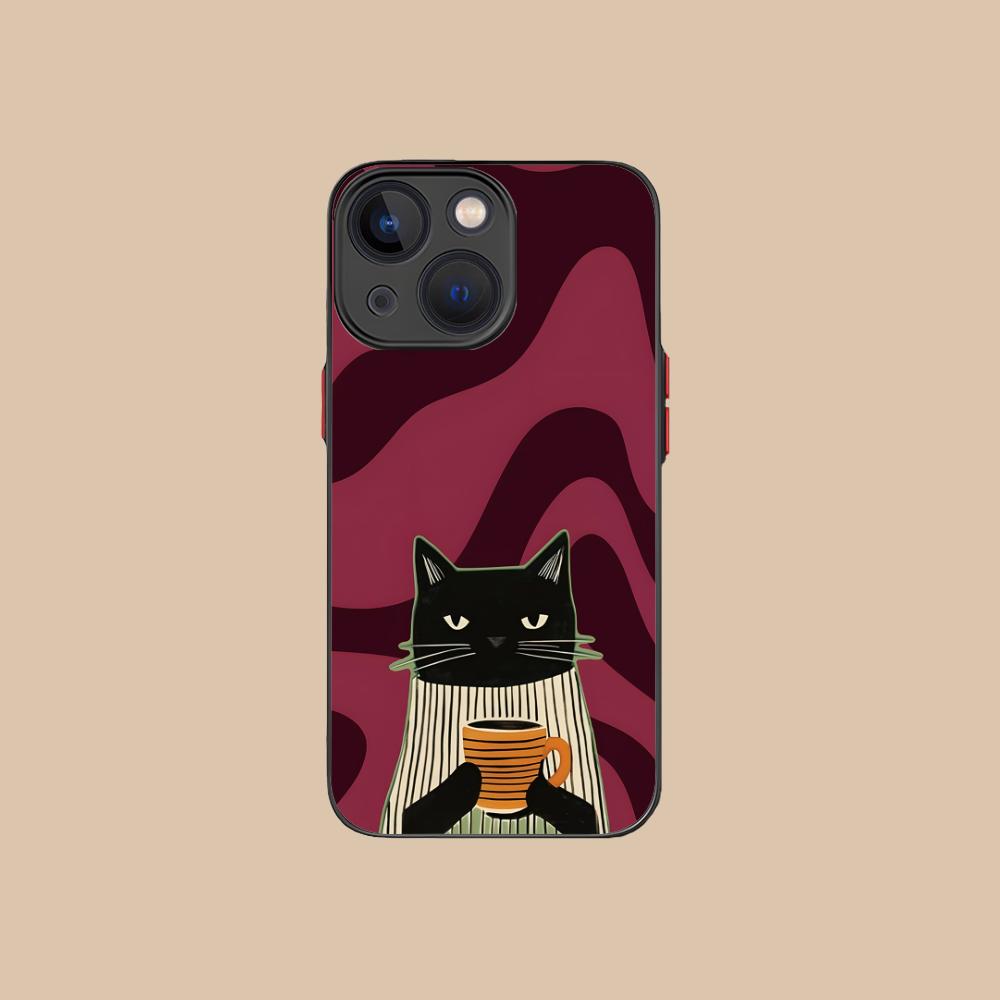 Cute Coffee Cat Silicone Mobile Phone Case for iPhone 17 16 15 14 13 12 11 X XR XS Air Pro Max Plus Mini Colorful Cover