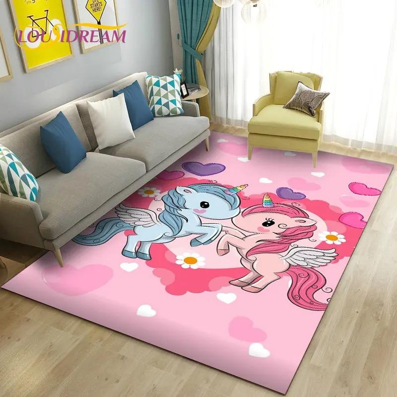 3D Cartoon Cute Unicorn Area Rug,Carpet Rug for Living Room Bedroom Sofa Doormat Kitchen Decoration,Kid Play Non-slip Floor Mat