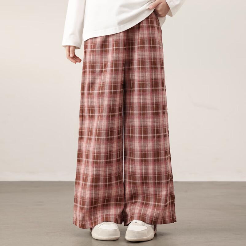 LUSON Girls  Loose Fit Plaid Wide-Leg Casual Pants 120