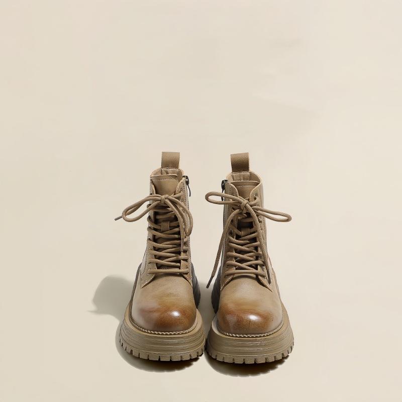 

Leather Martin boots women s autumn 2024 new British style single boots yellow autumn and winter velvet thickened platform short boots 40