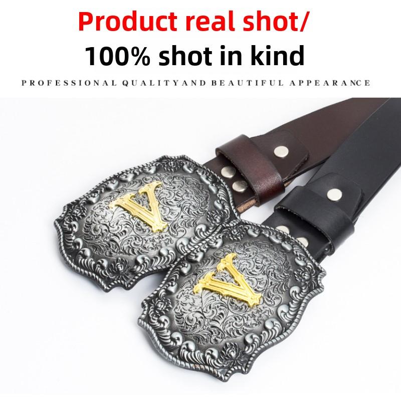 Letter Buckle Belt Men's Whole Cowhide Casual Retro T Buckle Belt Cowhide Black Decorative Fashion Wide Pants Belt Men