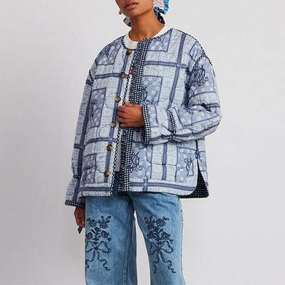 Jachetă cu două fețe imprimată pentru femei, haină cu mânecă lungă, cu un singur piept, toamnă, iarnă, lejeră, cu gâtul în formă de O, îmbrăcăminte îngroșată