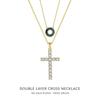 Double Layer Cross Pendant Necklace, 18K Gold Plated Paved Zircon Crucifix Choker, Stacked Faith Necklace for Women