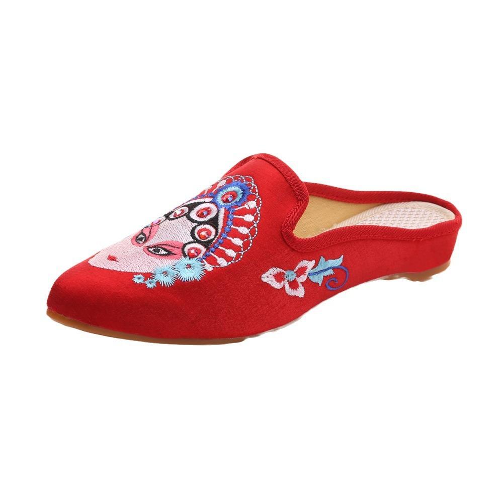 Slippers, Summer Fabric Slippers Peking Opera Huadan Face Mask Embroidered Pointed Women's Sandals