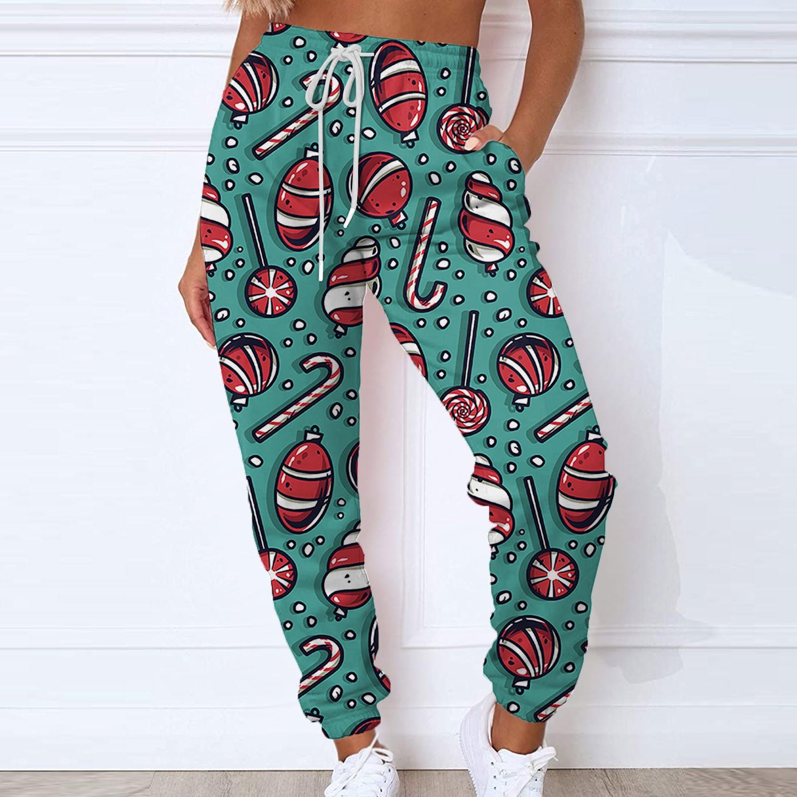 

Женские модные спортивные повседневные спортивные штаны с карманами и рождественским принтом на шнуровке L