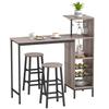 Bar Table and Stool Set, High Dining Table, 2 Bar Stools, Shelves, Wine Racks, Gray
