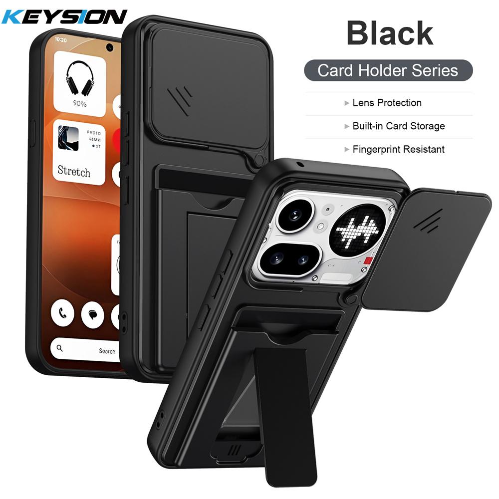 KEYSION Card Slot Holder Bag Phone Case for Nothing Phone 4A Pro Slide Camera Protection Upright Kickstand Shockproof Cover