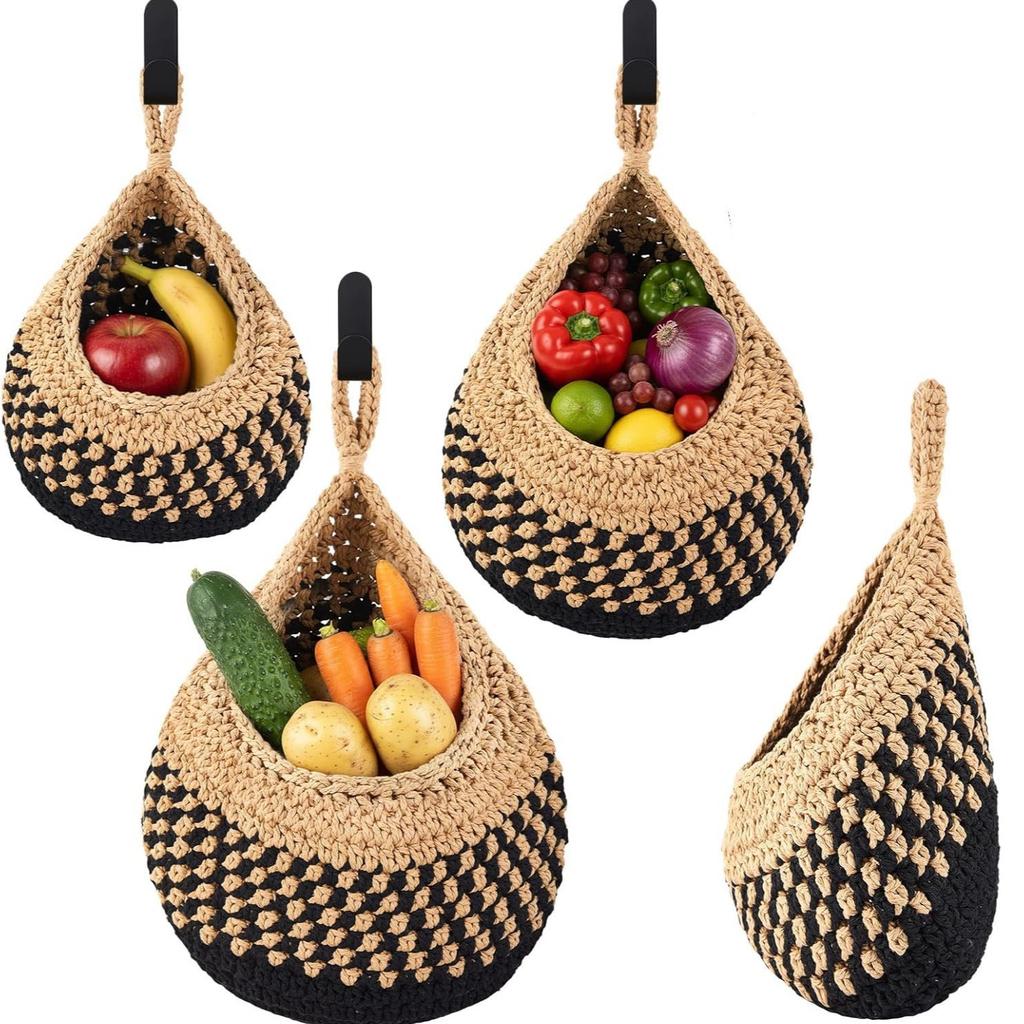 Kitchen Hemp Rope Fruit Basket Hand Woven Cotton Rope Hemp Rope Hook Woven Fruit Net Pocket Storage Net Pocket Storage Mesh Bag
