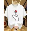 Maycaur New Finger Heart T Shirt Women Tops Korean Ulzzang Graphic Tees Women Fashion Women's T Shirts