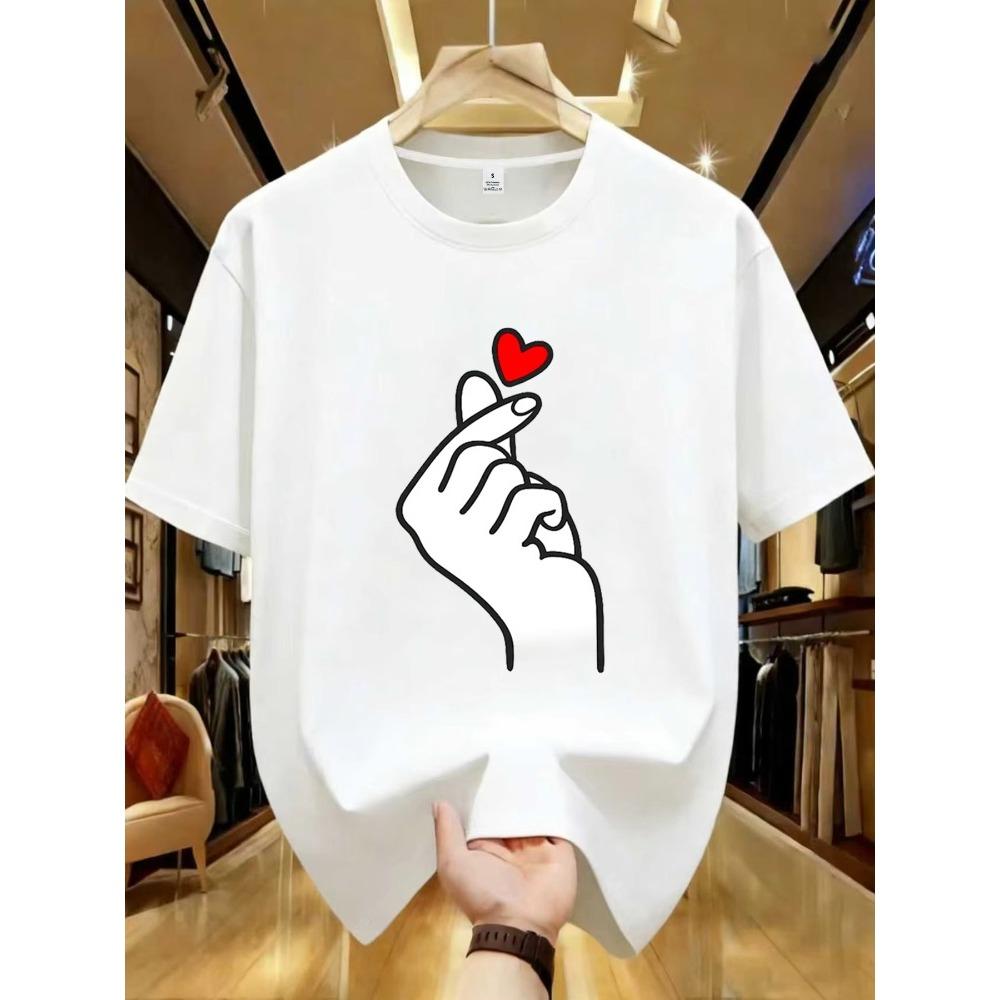 Maycaur New Finger Heart T Shirt Women Tops Korean Ulzzang Graphic Tees Women Fashion Women's T Shirts
