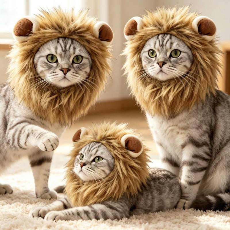 Pet Lion Wig Head Cover with Cute Rabbit Ears Funny Halloween Cosplay Hat for Cats & Dogs Kitten Puppy Party Dress Up Accessory