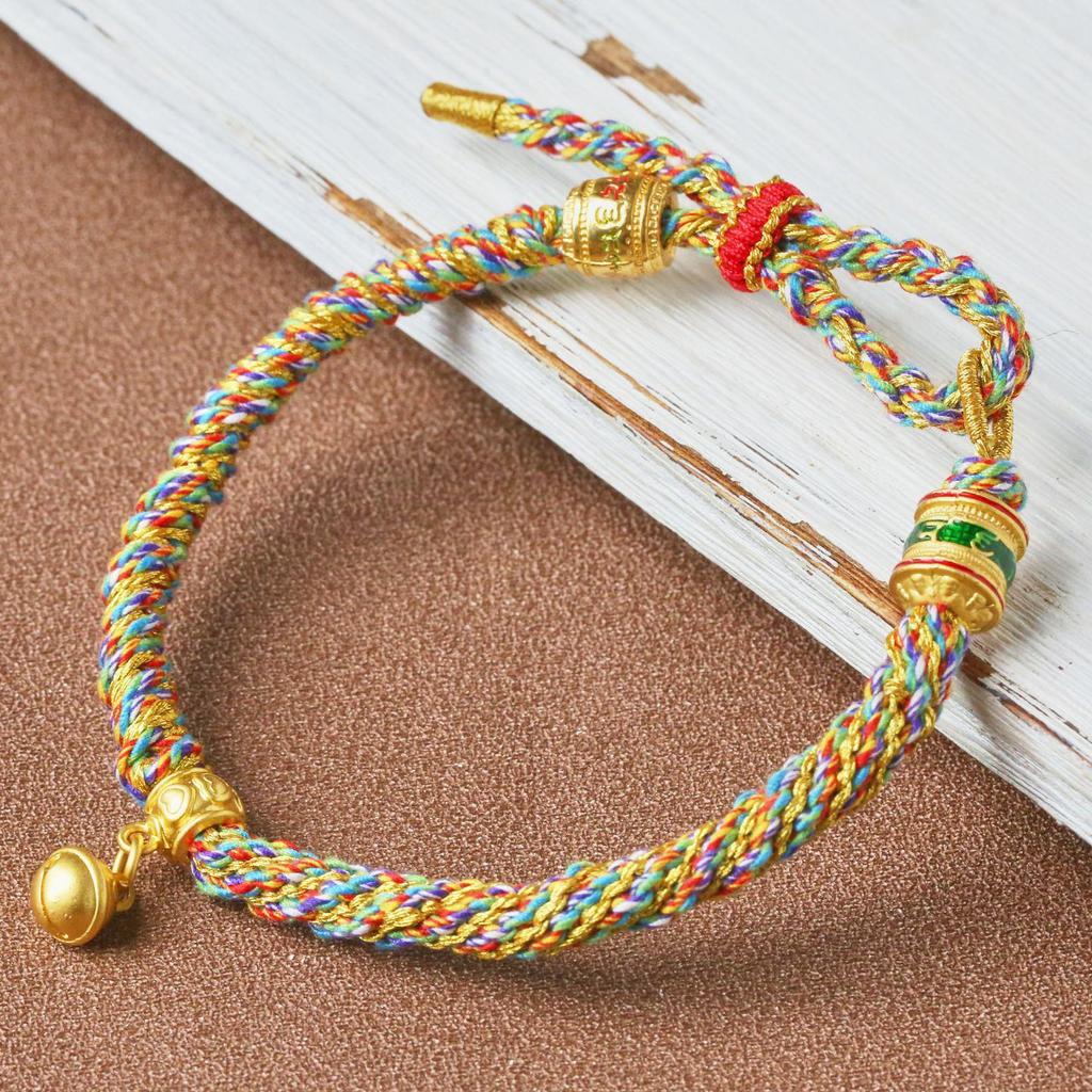 Tibetanskt sexstavigt mantra, femfärgat handvävt rött armband för kvinnor och män