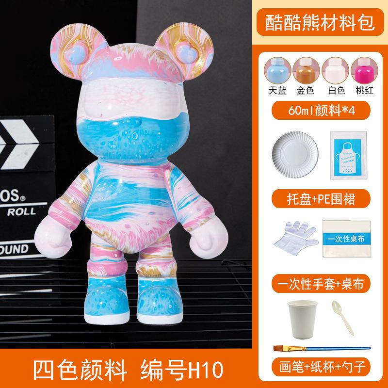 Homemade Creative Fluid Bear Fluid Cool Bears White Mold DIY Painting Handmade Toy Material Kit Gift Home Decor Animal Ornaments