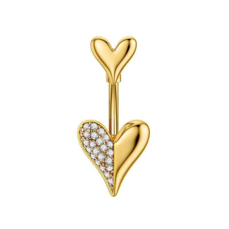 Zircon Heart Belly Button Ring For Women Girls Body Piercing Stainless Steel Navel Ring Beach Jewelry