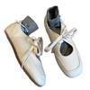 Sheepskin Version~ Versatile Little White Shoes Women's Hollow Lace-up Leather Single Shoes Retro Square Head Flat Bottom Comfortable Mary Jane Shoes