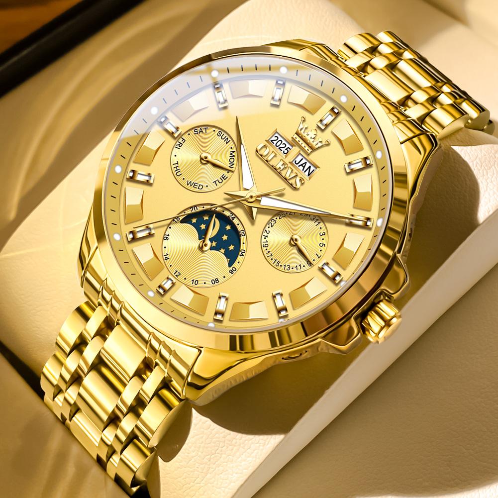 Relojes OLEVS para Hombre 7070 Lujo Moda Original Automático Mecánico para Hombre Calendario Fase Lunar Resistente al Agua Luminoso Fecha
