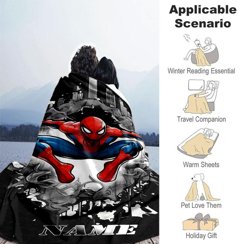 Customiz Name Personality Spider-Man Blanket Soft &Warm Sofa Office Bed Travel Lunch Break Blanket, Gift Suitable All Seasons