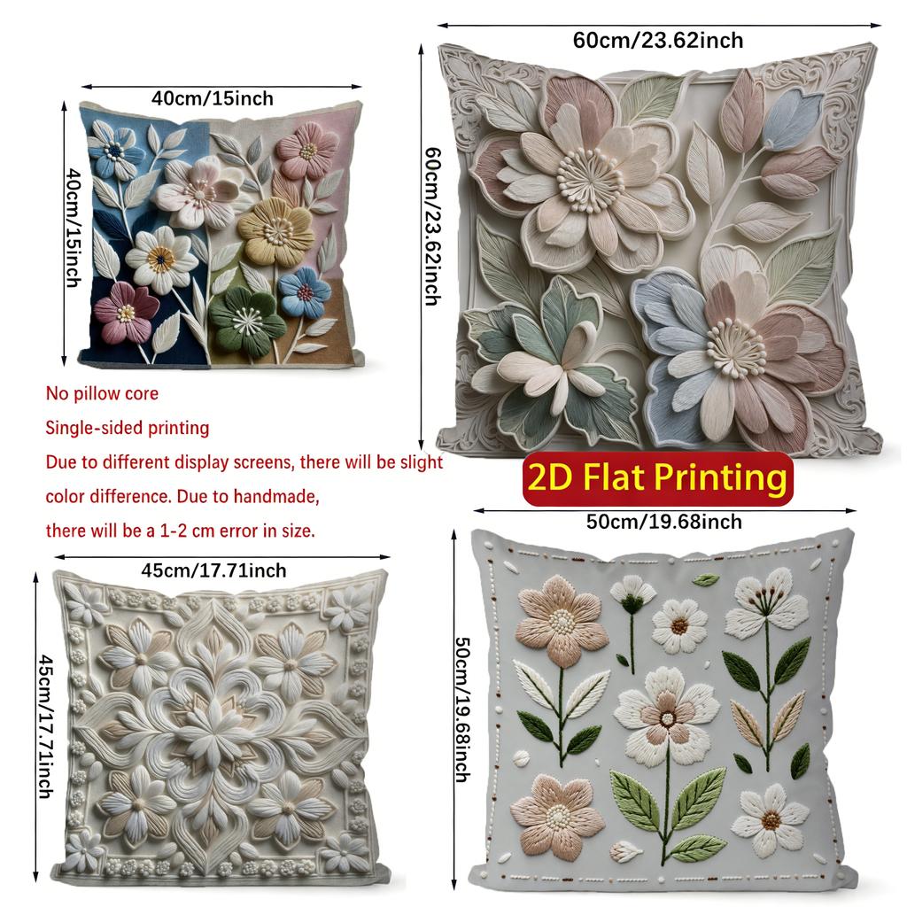 2D Floral Embroidered Pattern Decorative Pillow Covers Pattern Cushion Cover Suitable For Sofa Bedroom Car Pillow Cover