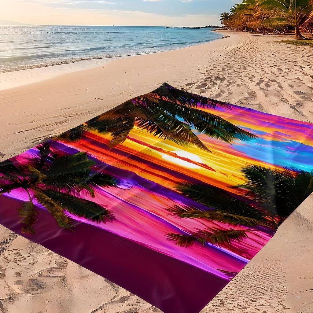 Asciugamano da Spiaggia con Stampa Design Pattern Sunset Beach in 3 Misure, Asciugamano Lavabile, Assorbente, Asciugatura Rapida