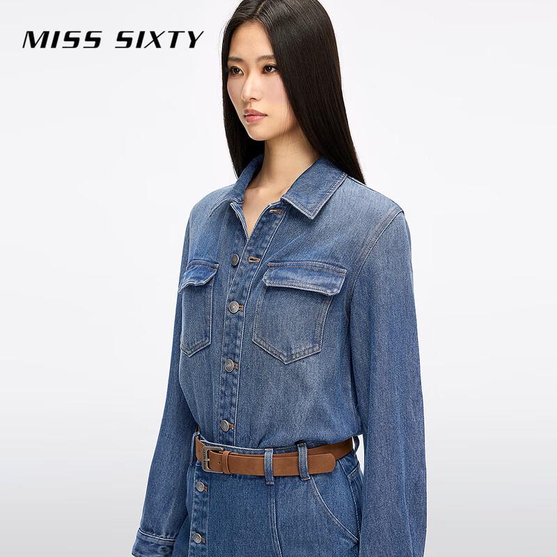 MISS SIXTY Women's Lyocell Denim Belted Long Workwear Dress