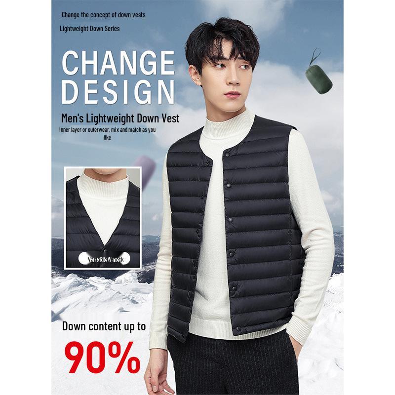 Men's Lightweight Round Neck Short Down Vest - 2025 Autumn/Winter Collection