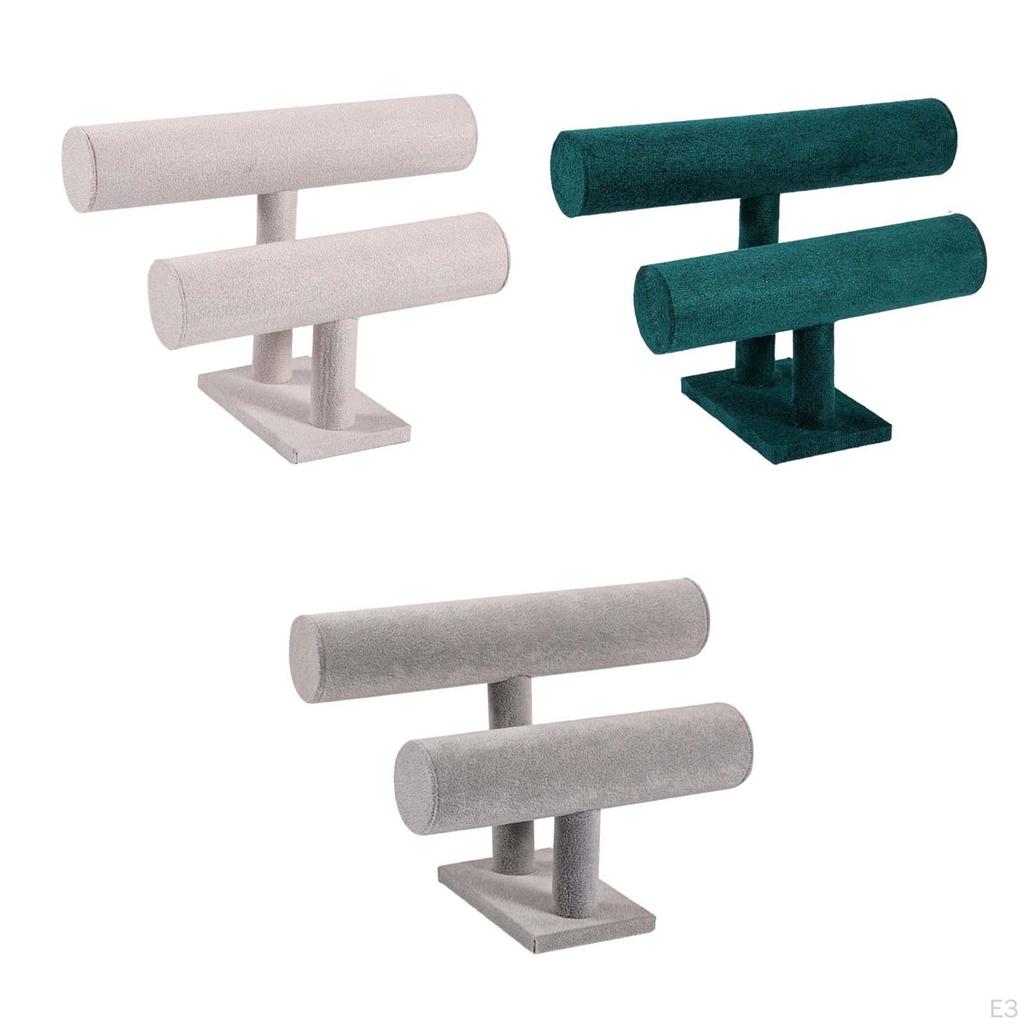 Bracelet Display Stand Bangle Organizer, Burlap Bar 2 Tier Jewelry for Storage Store