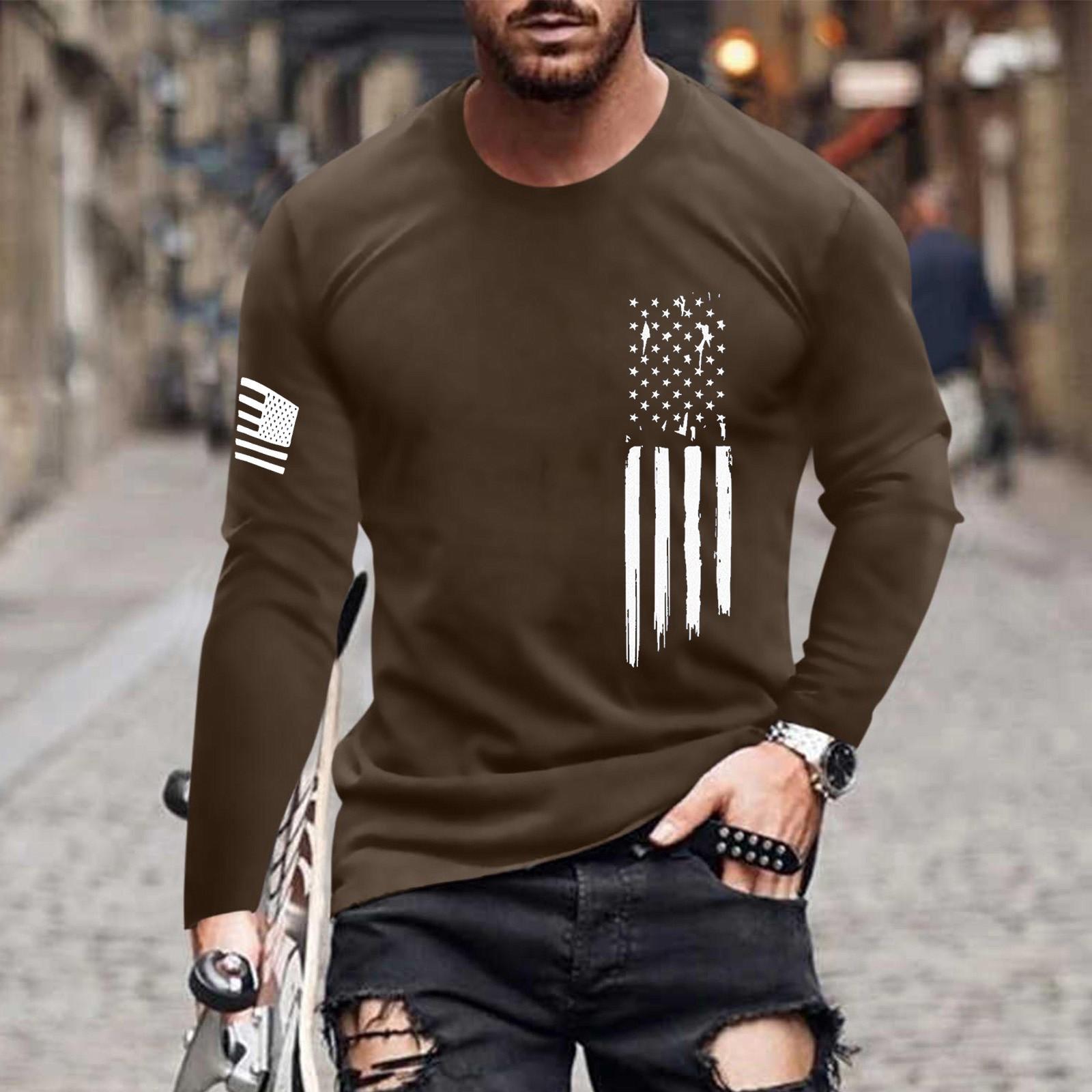 

Мужская футболка с длинным рукавом и принтом осеннего флага Мужская повседневная футболка с длинным рукавом и круглым вырезом M коричневый