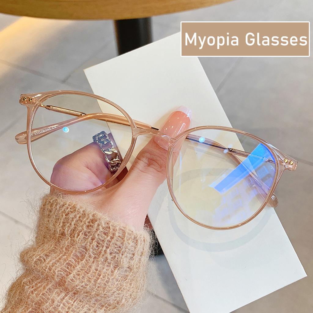 Ultralight Round Myopia Glasses for Women Men Unisex TR90 Frame Finished Prescription Minus Eyeglasses Diopter 0 To -4.0 Eyewear